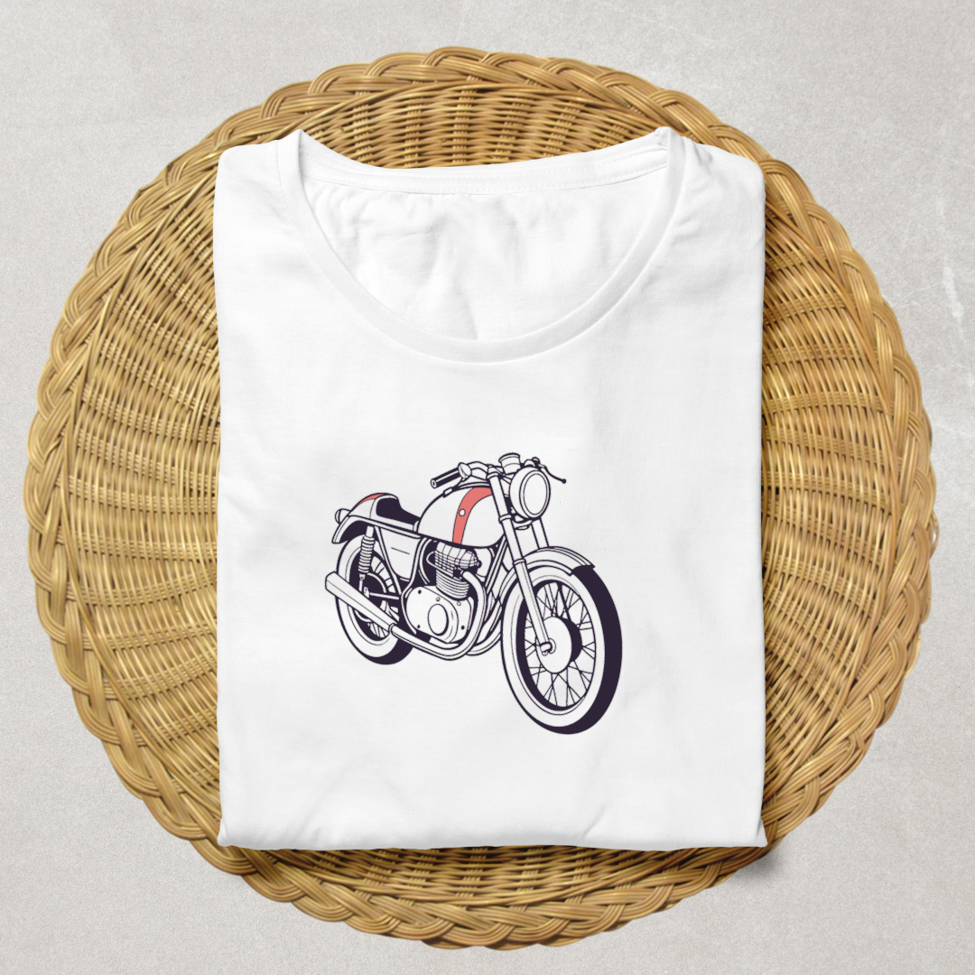Graphisme Café Racer années 60 sur un T-shirt stylé.