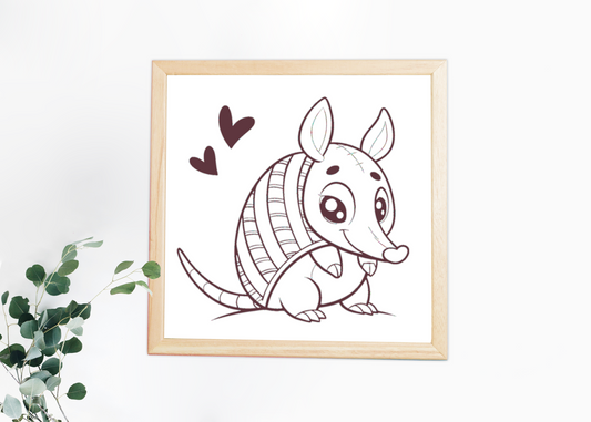 Cadre arborant un dessin vectoriel de tatou amoureux dans une esthétique animale