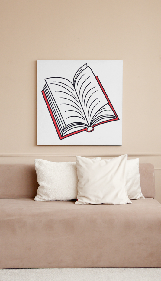 Cadre moderne avec livre ouvert minimaliste créant une ambiance éducative élégante