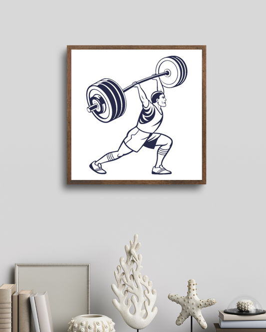 Cadre dynamique avec haltérophile déterminé, idéal pour une déco sportive énergique