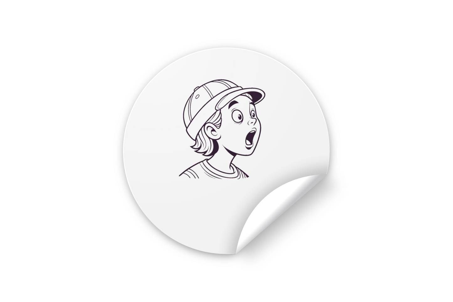 Sticker déco enfantin avec dessin doodle d'un garçon surpris