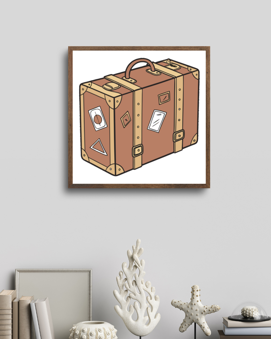 Cadre avec valise rétro pour les amoureux d'aventure et exploration vintage