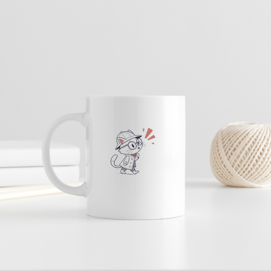 Mug avec chat dessiné à la main dans un style aventure ludique et enfantin