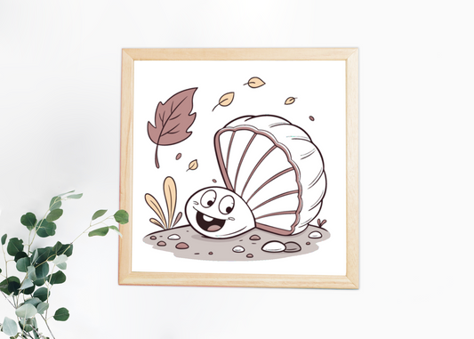 Cadre mural marin avec coquillage stylisé minimaliste automnal