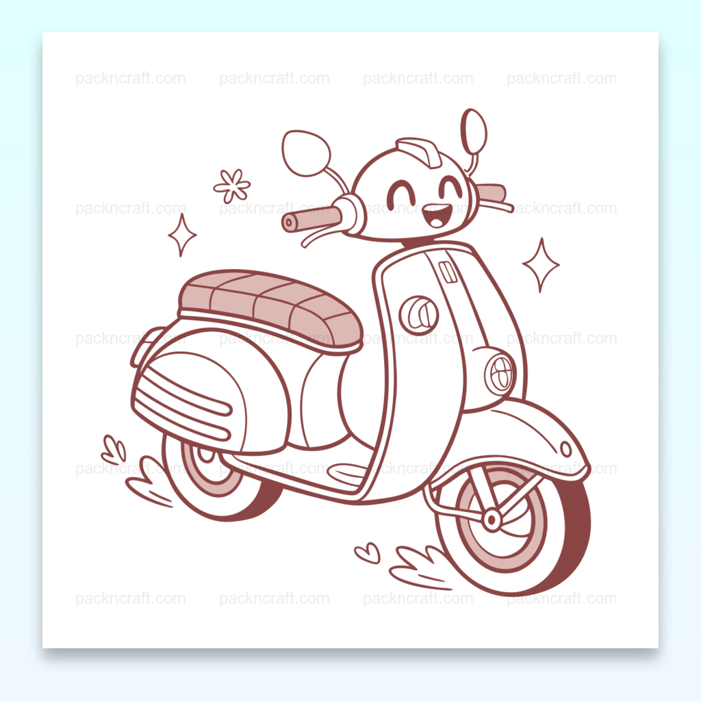 Illustration joyeuse de scooter, idéale pour projets DIY et déco rétro urbaine.