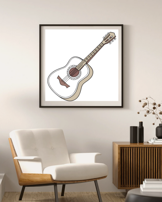 Cadre orné d'une guitare acoustique sur fond paisible pour ambiance musicale