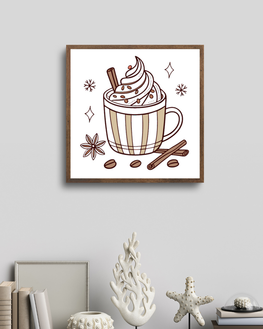 Cadre décoratif ambiance hivernale avec design élégant chocolat chaud gourmand