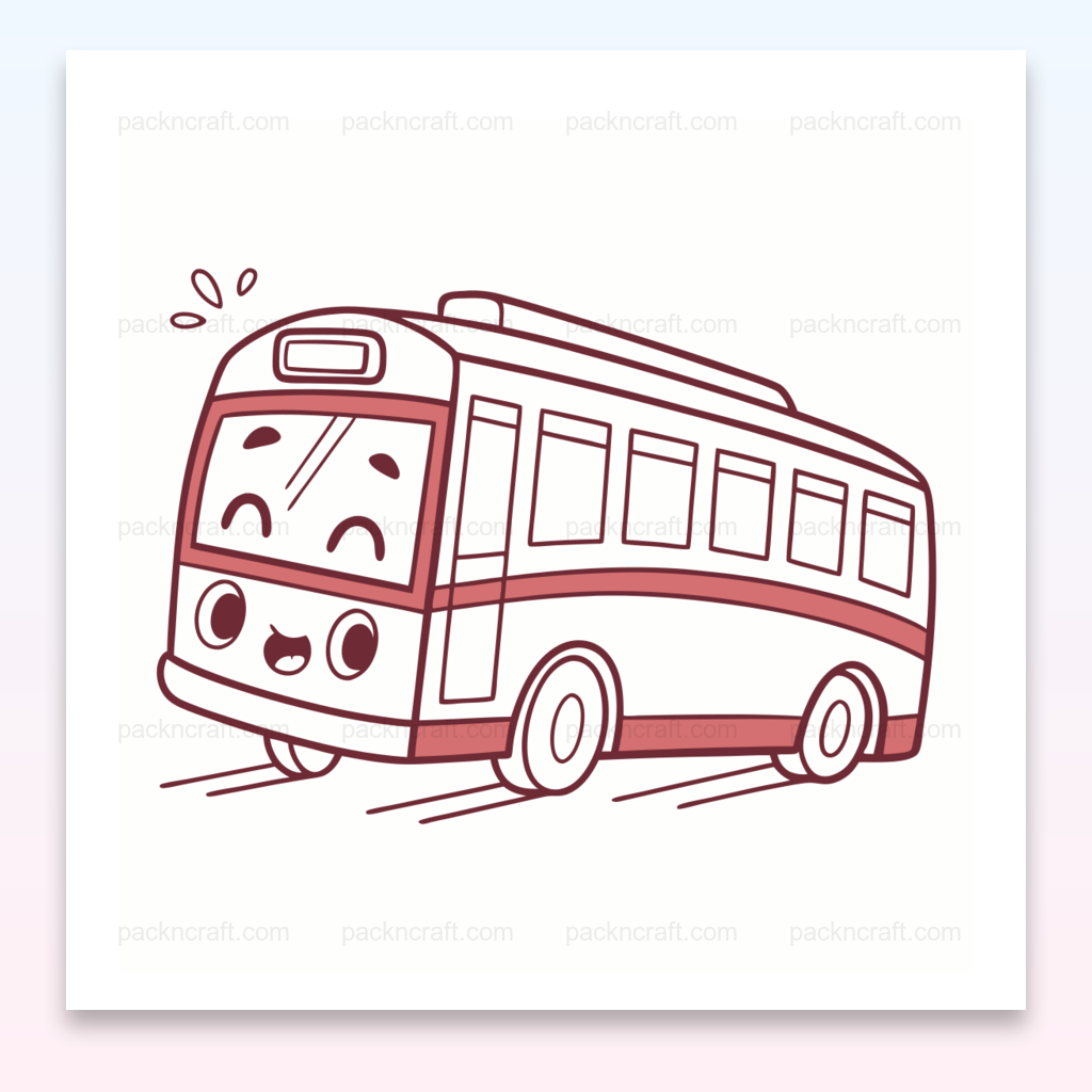Illustration d'un bus joyeux roulant, parfaite pour projets éducatifs et DIY.