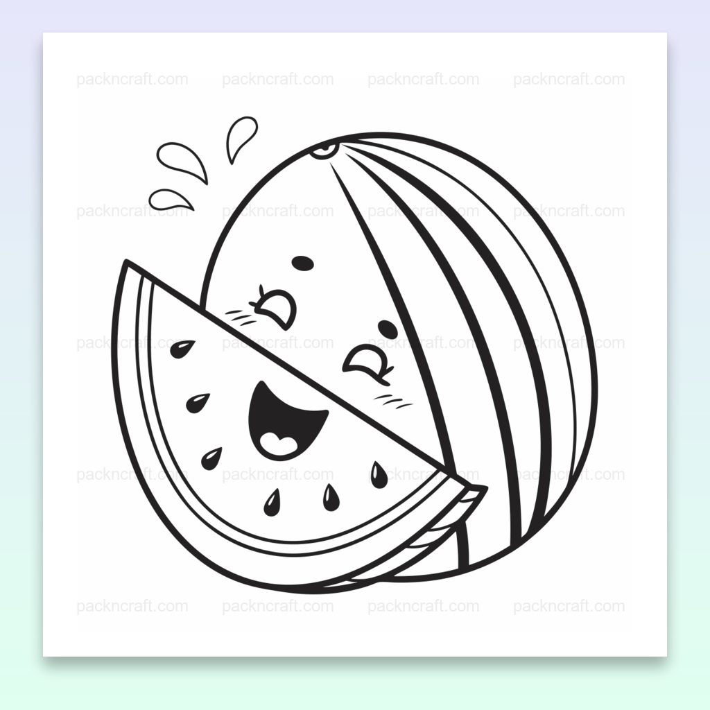Illustration SVG de pastèque souriante kawaii, idéale pour créations estivales et déco.