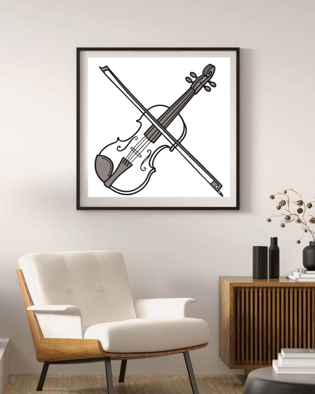 Cadre avec violon nostalgique créatif style artistique pour déco intérieure