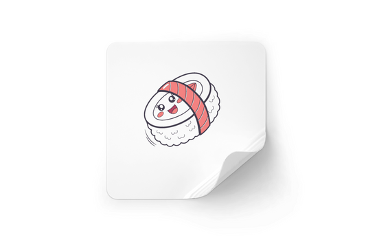 Sticker avec sushi kawaii souriant volant sur fond adorable