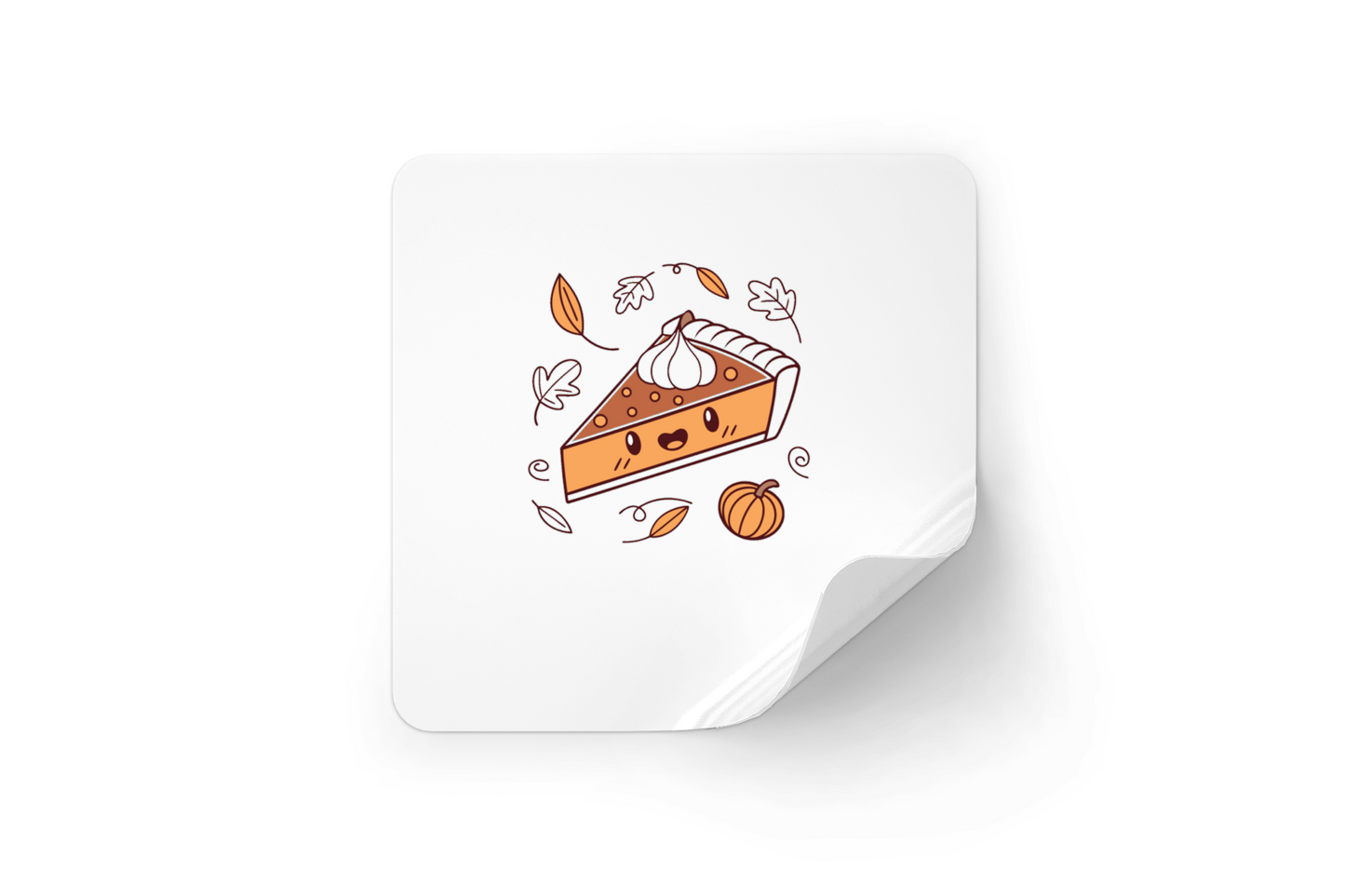 Sticker rond aux teintes d'automne avec tarte souriante kawaii pour ambiance cosy