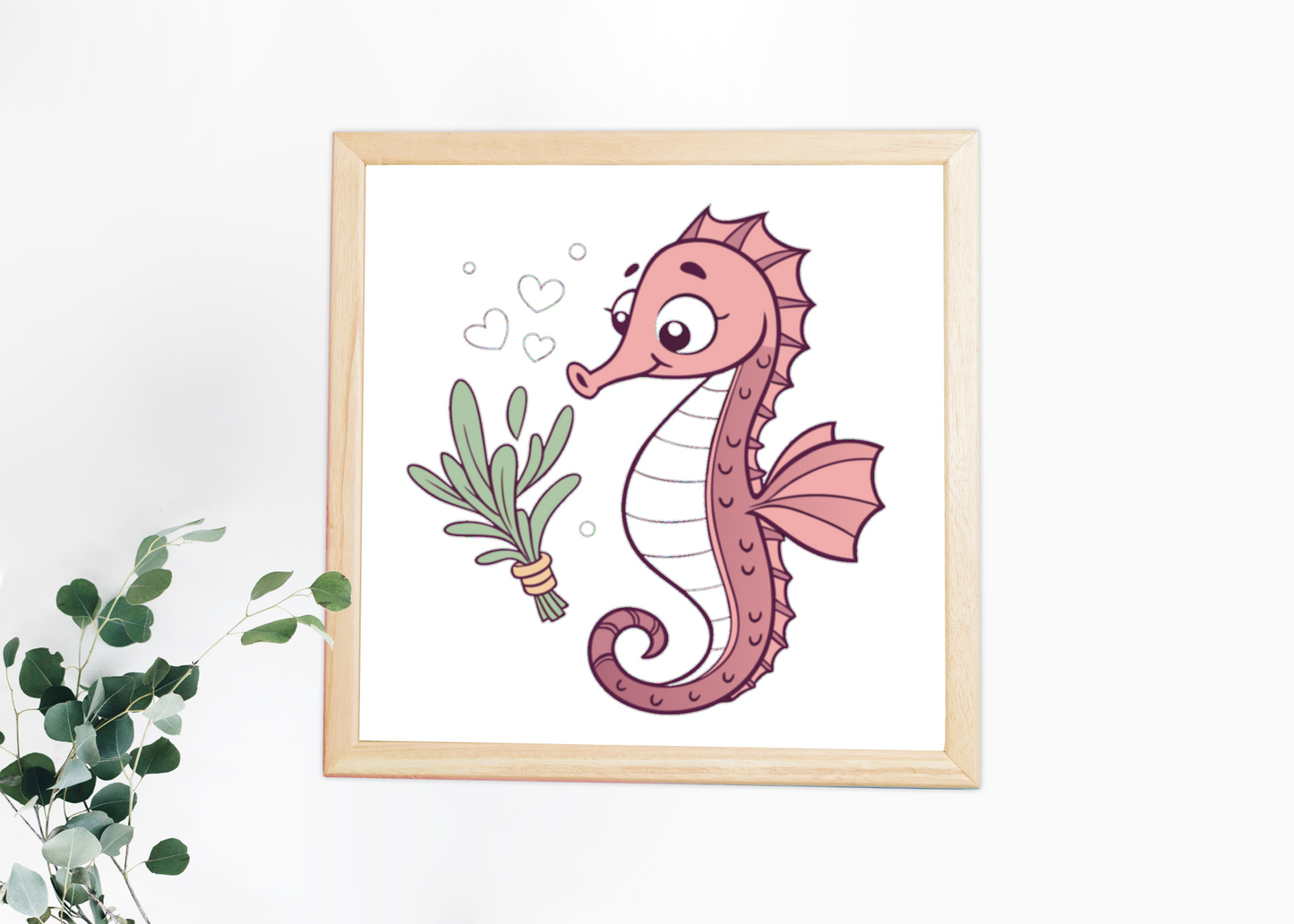 Cadre marin avec un hippocampe affectueux, illustration vectorielle douce