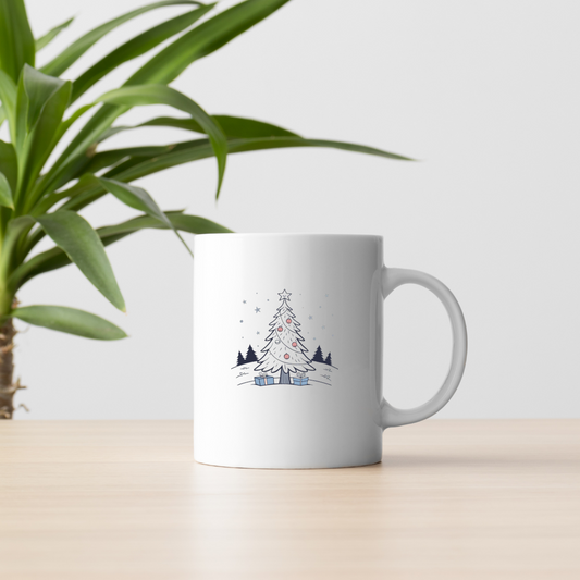 Mug décoré d'un sapin de Noël en style minimaliste pour une ambiance hivernale
