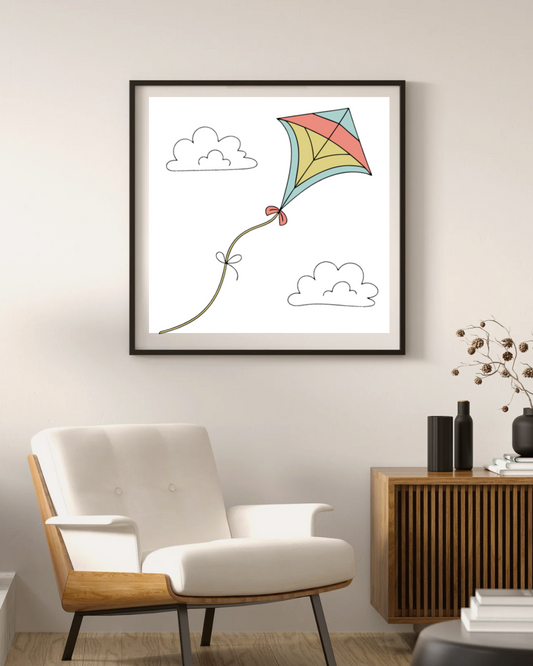 Cadre élégant avec motif minimaliste de cerf-volant pour un intérieur aventurier