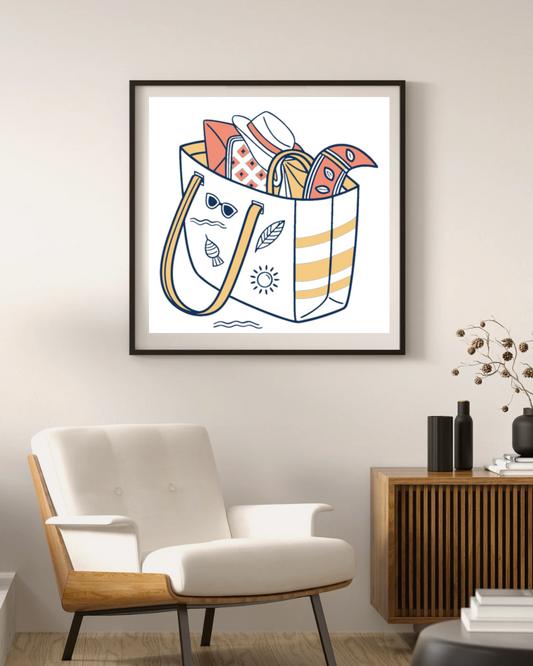 Cadre décoratif au style minimaliste avec illustration sur le thème des vacances