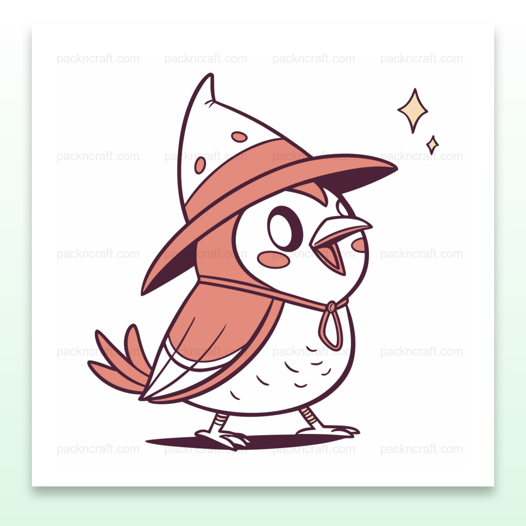 Illustration d'un oiseau avec un chapeau de sorcier, utilisable pour DIY et décoration