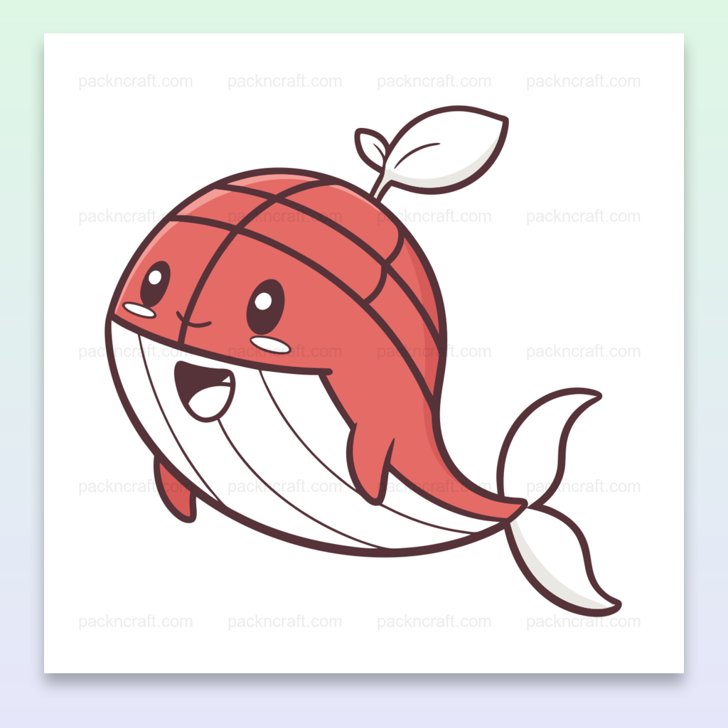 Illustration kawaii de baleine joyeuse pour projets DIY et déco marine.