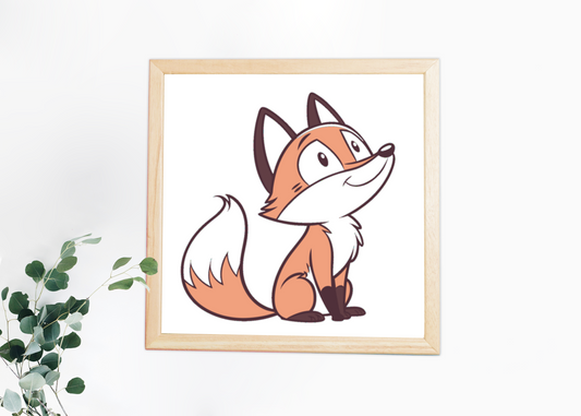 Cadre avec renard mignon style cartoon en pleine nature parfait pour créer une ambiance sérénité