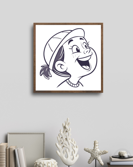 Cadre avec dessin vectoriel d'un enfant joyeux explorateur en quête d'aventure