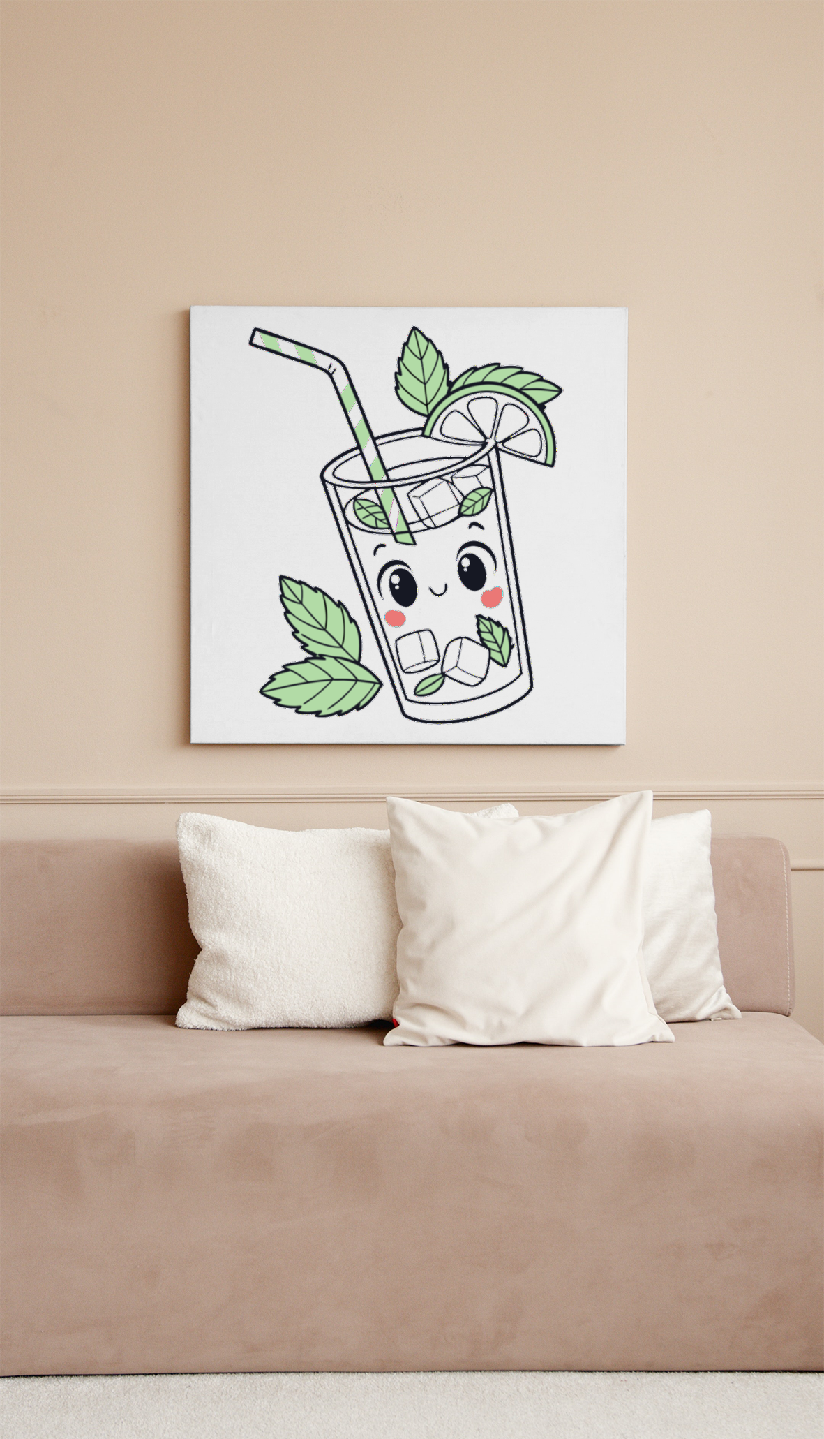 Cadre décoratif avec motif pastel évoquant un mojito estival et rafraîchissant