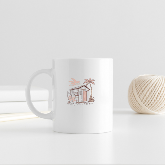 Cabane de surfeur rétro sur mug blanc