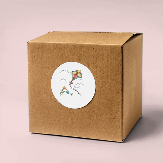 Sticker représentant un cerf-volant coloré en vol dans un style minimaliste