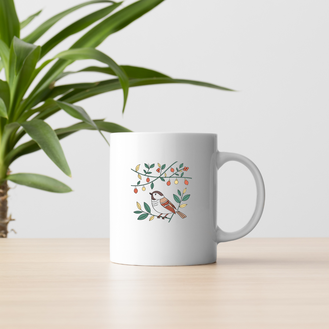 Mug avec motif d'oiseau pastel, ambiance nature charmante