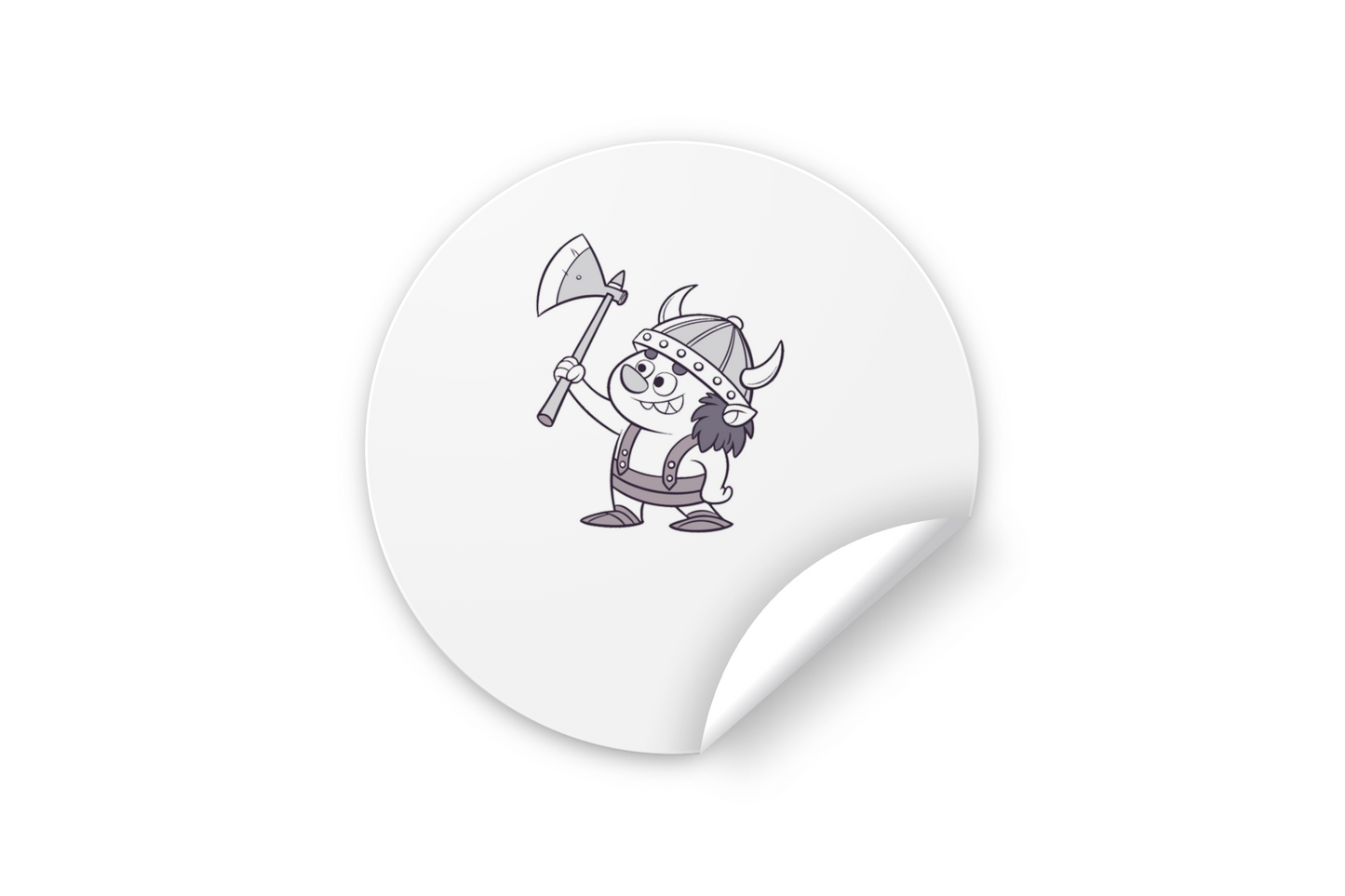 Sticker amusant avec viking joyeux en style cartoon sur fond d'aventure épique