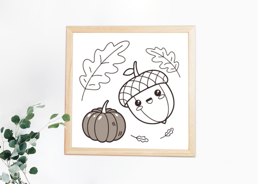 Cadre automnal avec icône de gland et citrouille joyeux, style décoration festive