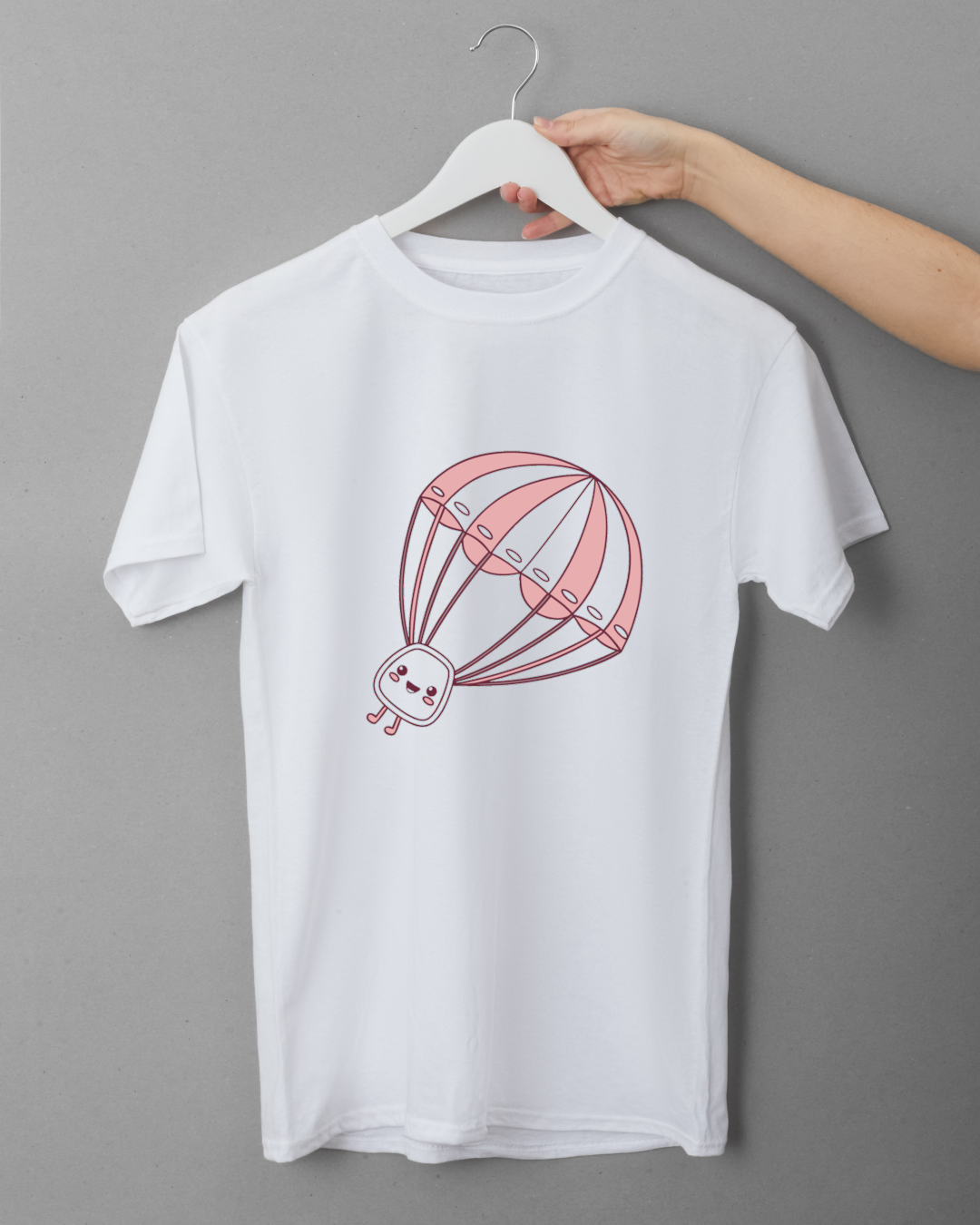 T-shirt présentant une mascotte volante minimaliste dans une aventure aérienne sereine
