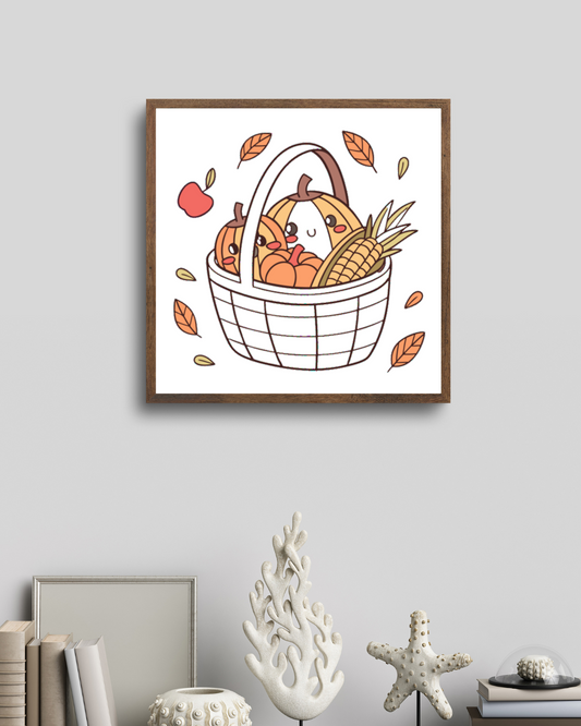 Cadre style kawaii en automne avec icône numérique joyeuse et colorée