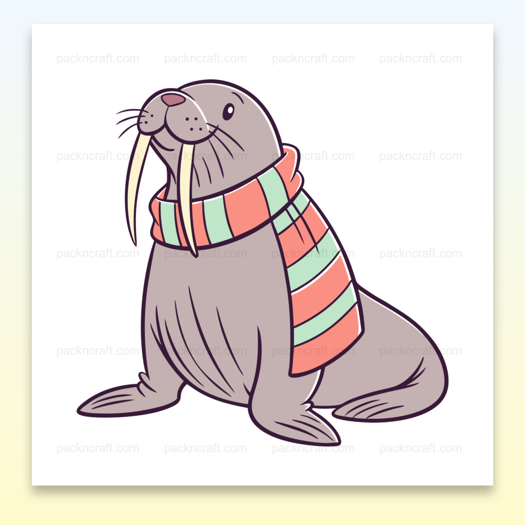 Morse avec écharpe, illustration SVG hivernale, idéale pour stickers ou papeterie