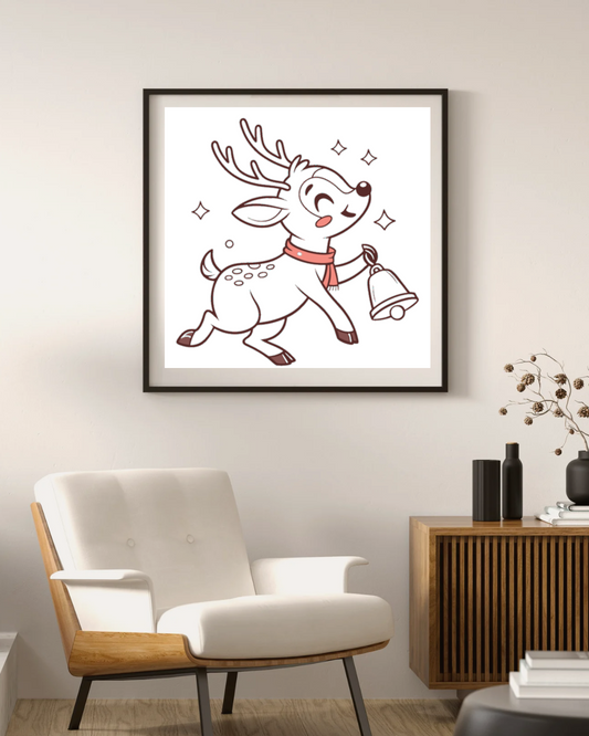 Cadre orné d'un renne joyeux, idéal pour une déco hivernale festive