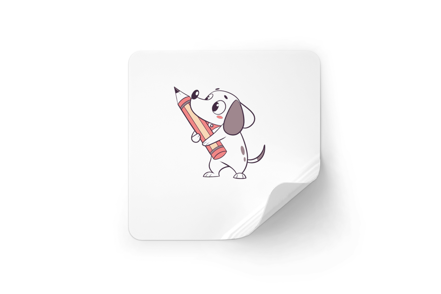 Sticker avec un chien curieux tenant un crayon décoratif et éducatif