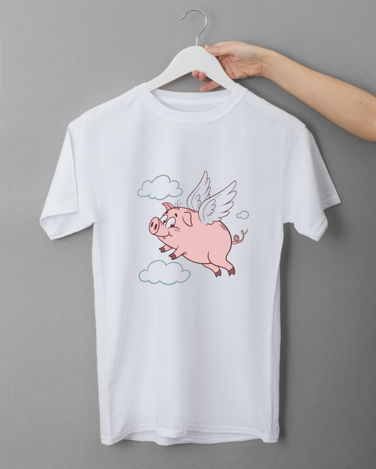 T-shirt avec joyeux cochon volant au style dessin animé fantaisie attrayant