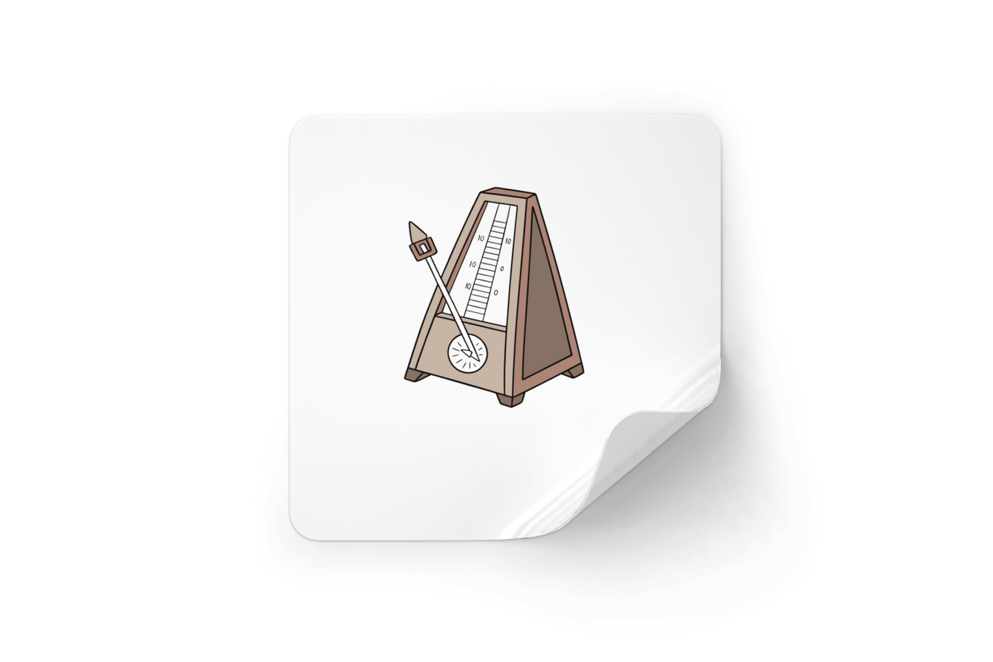 Sticker avec métronome cartoon vibrant sur fond musical dynamique