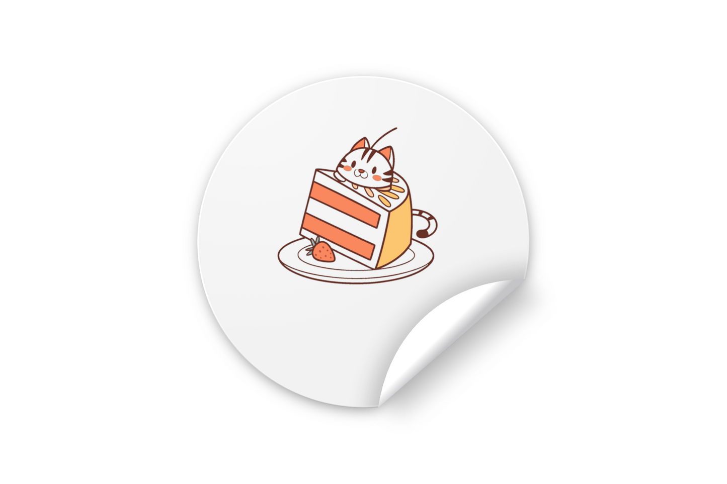 Sticker avec un chat amusant dans un gâteau au style kawaii sur fond festif
