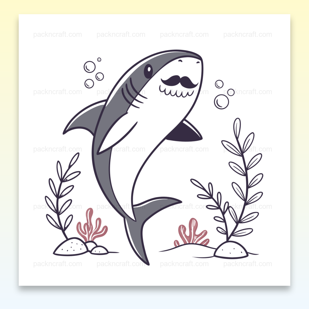Illustration d'un requin avec moustache, idéal pour créations DIY et déco marine.