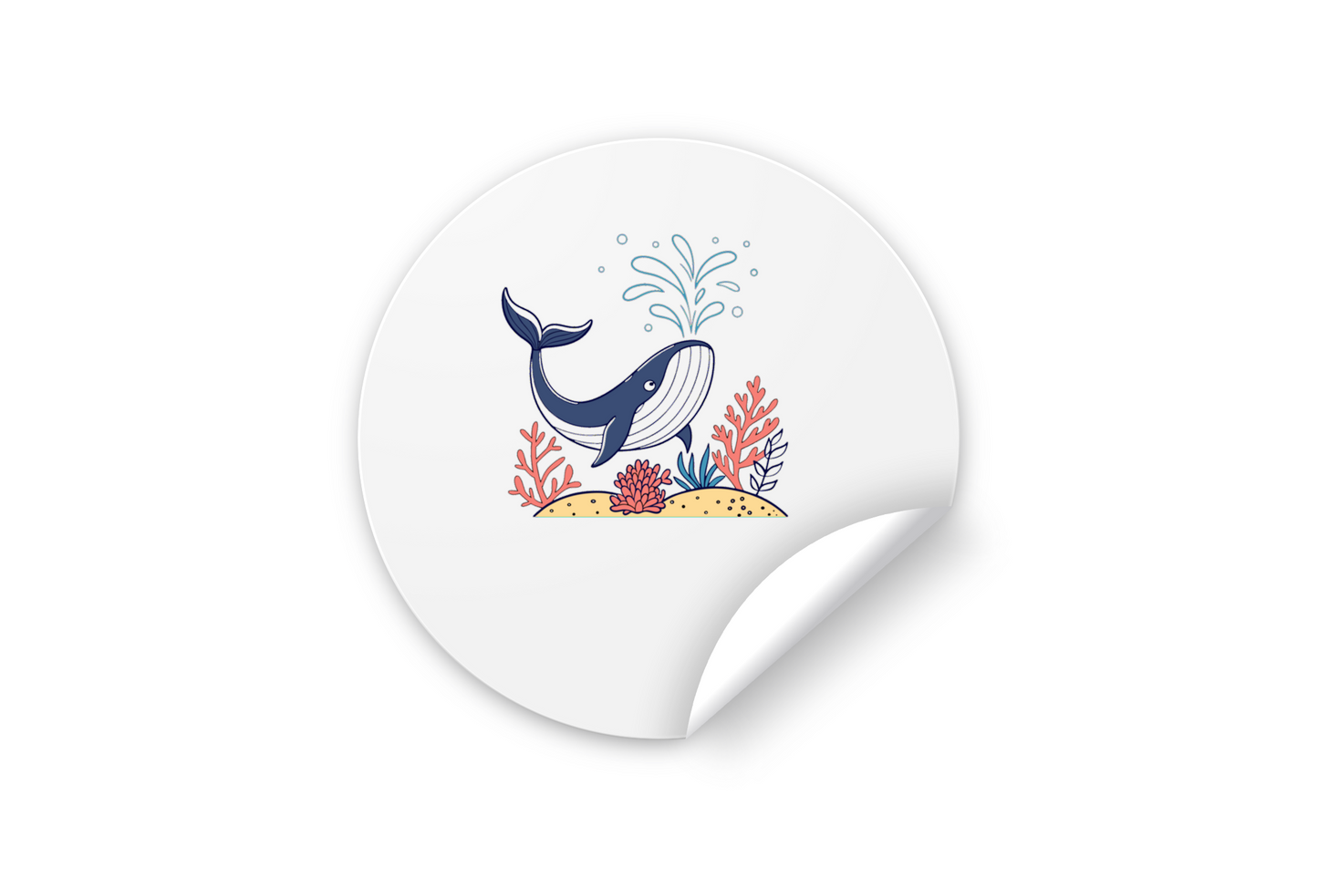 Sticker décoratif avec une baleine souriante et colorée nageant joyeusement sous l'océan
