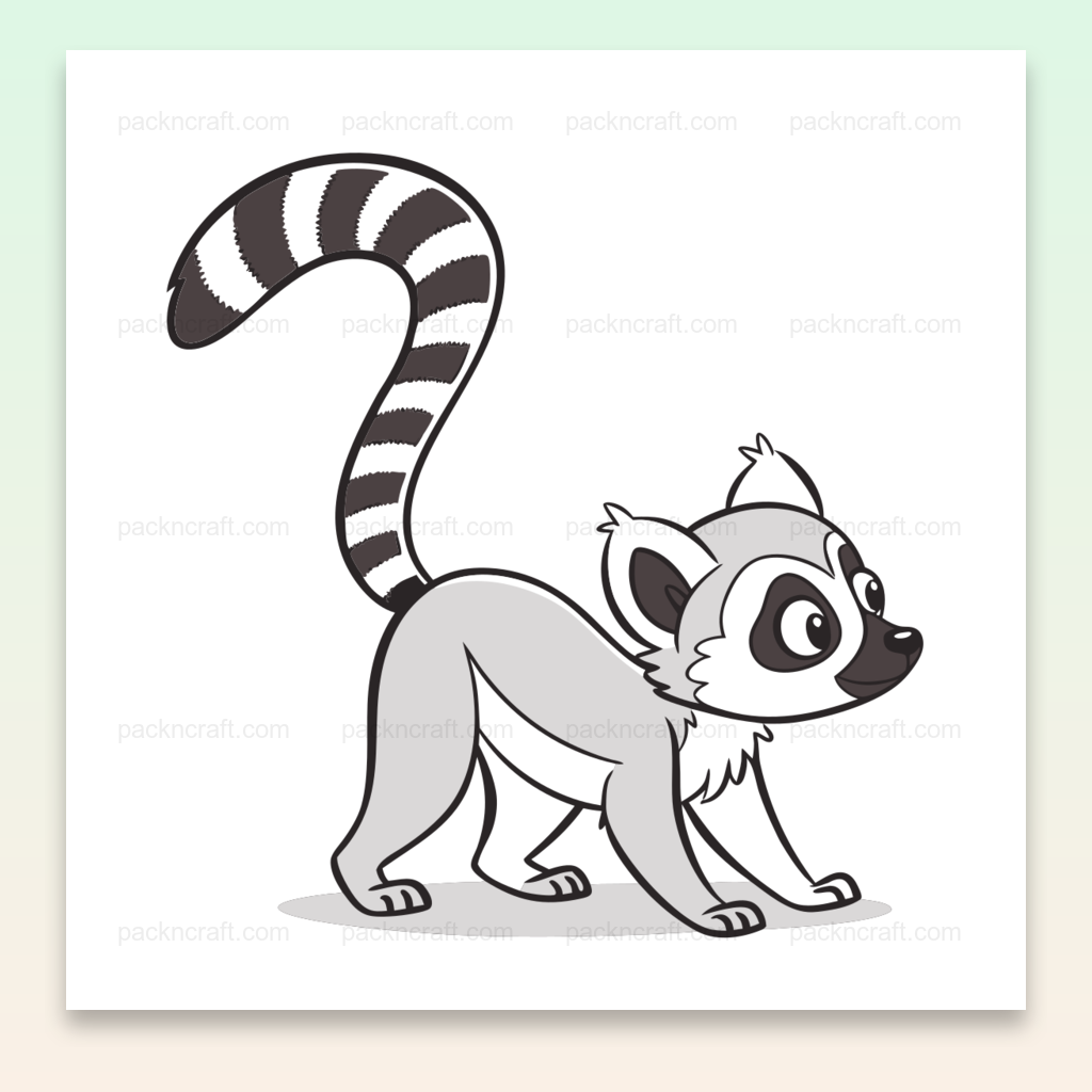Illustration de lémurien curieux en style monochrome, parfait pour DIY et papeterie