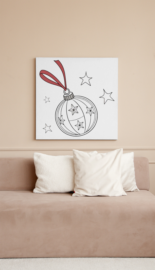 Cadre festif orné d'une boule de Noël étoilée en tons pastel, design enchanté