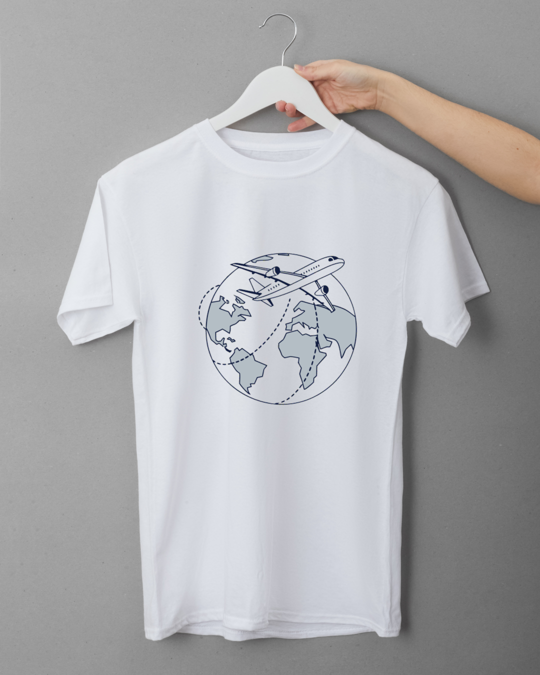 T-shirt avec avion vectoriel en vol dans un style minimaliste et thème voyage