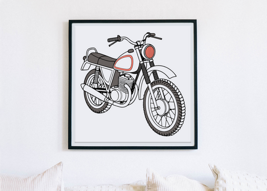 Image de la moto Ossa 250 Pioneer 1970s encadrée, accent vintage