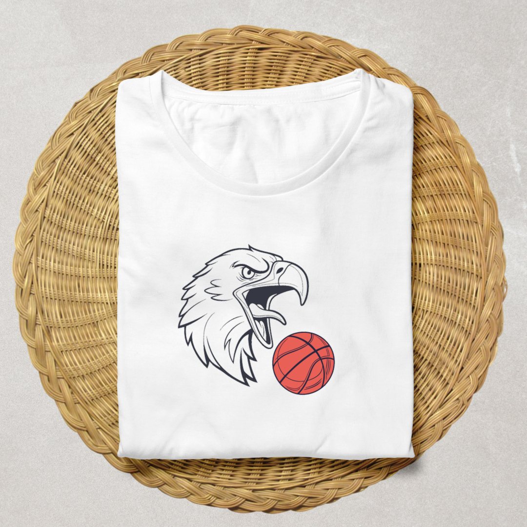 T-shirt sport orné d'un aigle rugissant saisissant un ballon de basket
