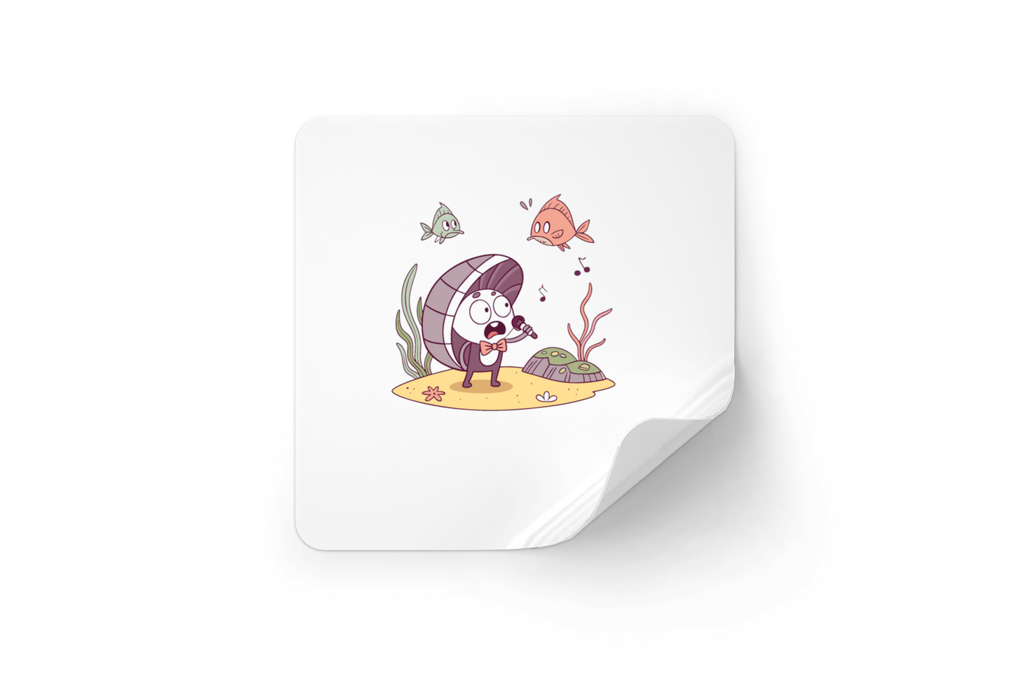 Sticker avec coquillage chanteur sur fond marin idéal pour personnaliser vos affaires