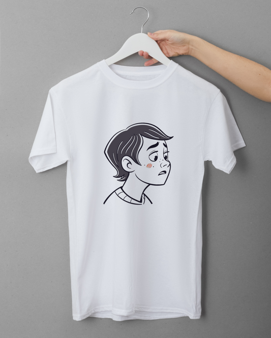 T-shirt avec motif garçon absorbé thème éducation sensation intrigante