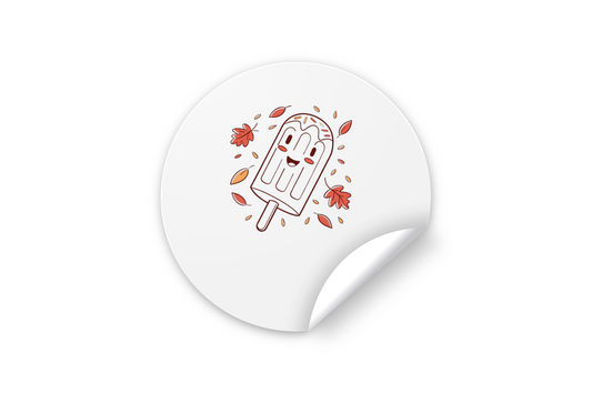 Sticker avec esquimau joyeux sur fond d’automne au style ludique et chaleureux