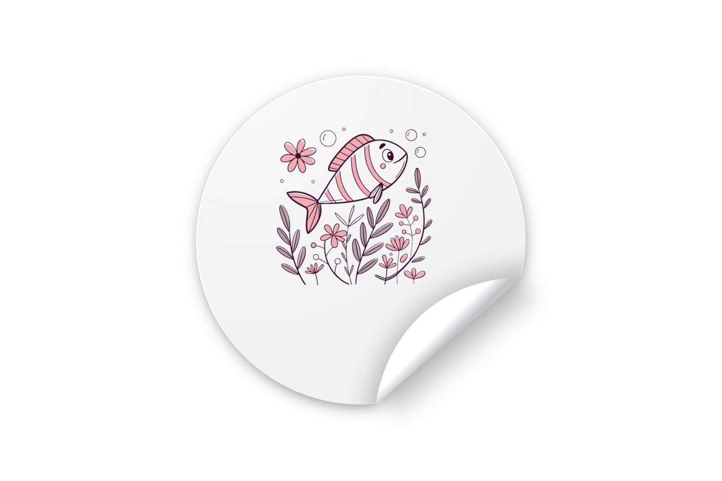 Sticker marin avec poisson curieux dans style pastel, parfait pour déco nautique
