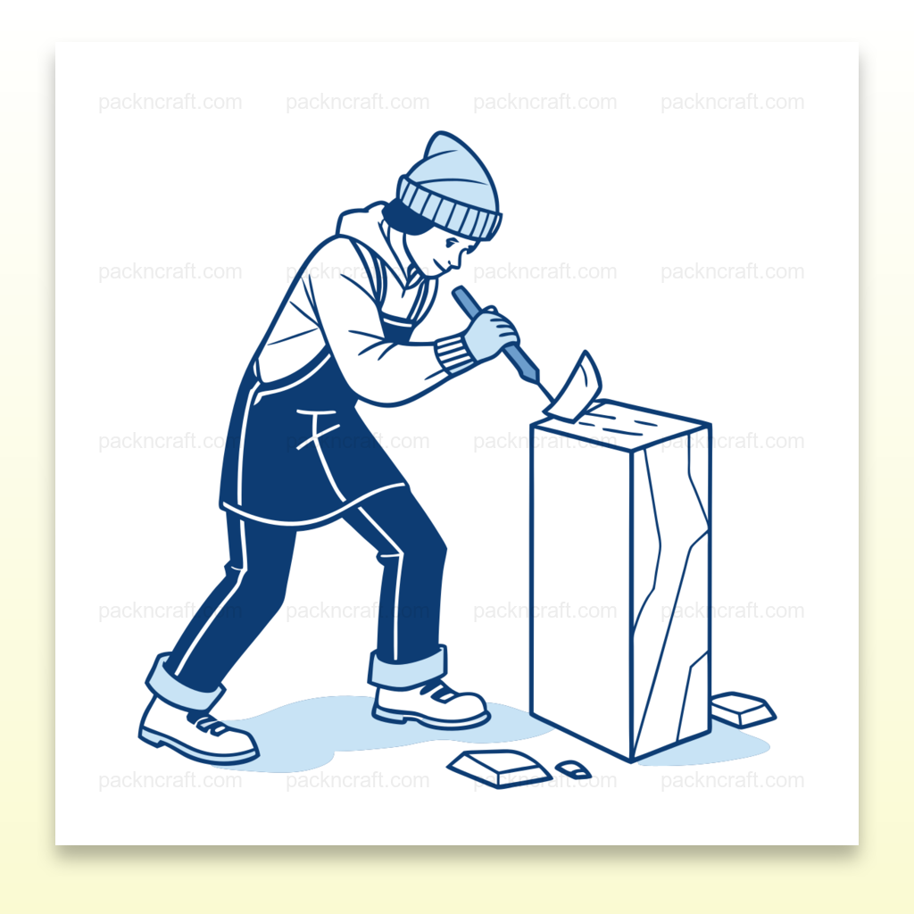 Illustration d'un sculpteur sur glace en action, parfaite pour stickers., Design minimaliste de sculpteur sur glace, idéal pour cadre artistique., Motif de sculpteur à l'oeuvre, sublimation de mugs originale., Illustration pour t-shirts, ajoutant une touche hivernale raffinée., Autocollant de sculpteur sur glace, design décoratif unique.